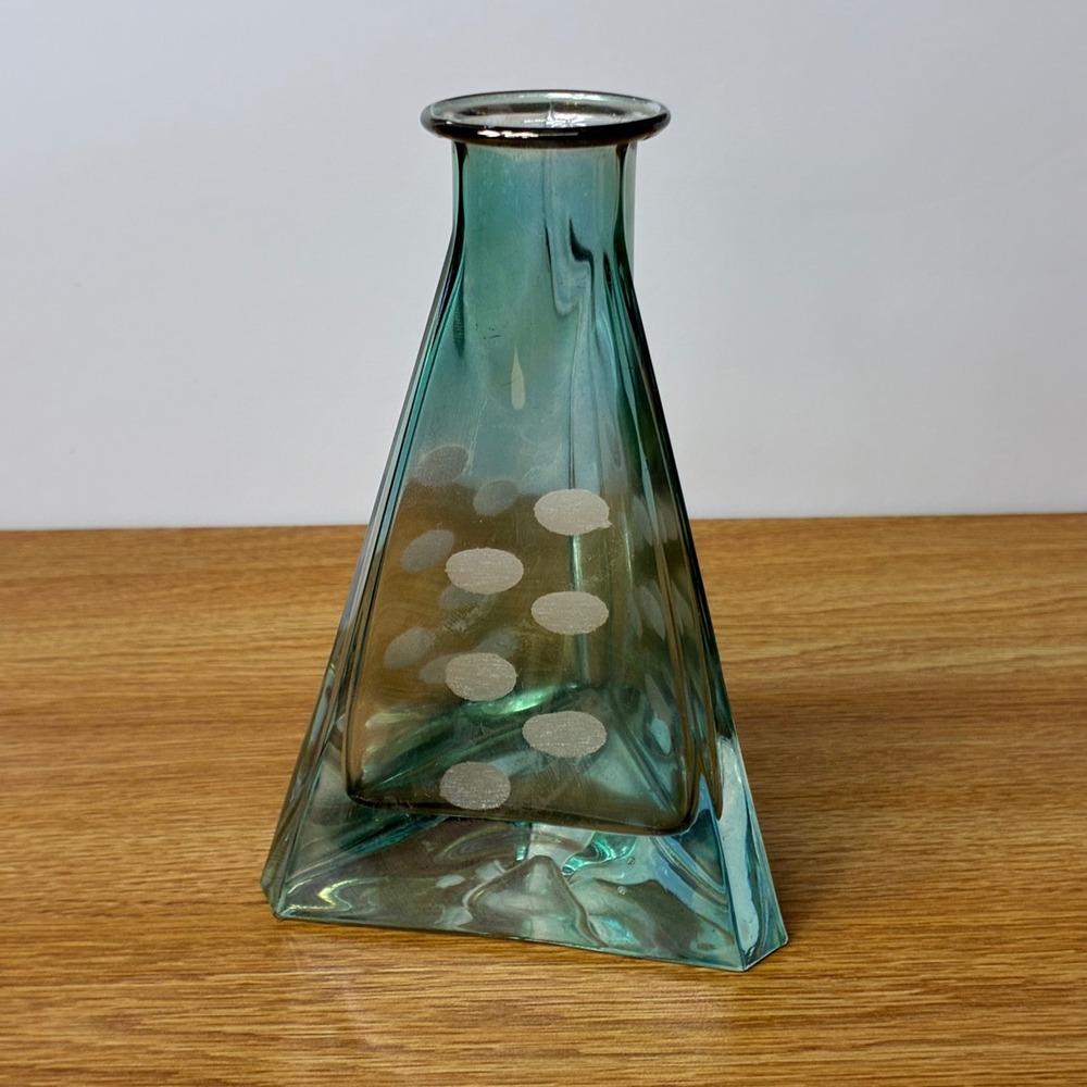 Vintage Italian Cristallerie Franco Art Glass Vase Seafoam Green Tapered Prism
